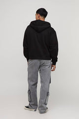 Black Oversized Boxy Zip Through Ofcl Man Printed Hoodie