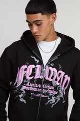 Black Oversized Boxy Zip Through Ofcl Man Printed Hoodie