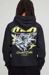 Black Oversized Boxy Zip Through Renaissance Star Washed Hoodie