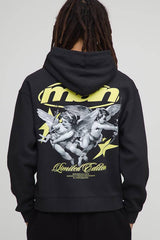 Black Oversized Boxy Zip Through Renaissance Star Washed Hoodie