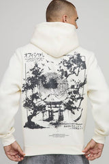 Ecru Regular Fit Stencil Landscape Printed Hoodie