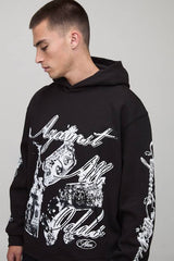 Black Oversized Boxy Against Odds Graphic Printed Hoodie