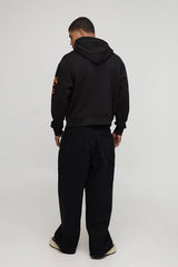 Black Oversized Boxy American Tour Graphic Hoodie