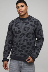 Slim Fit Leopard Jacquard Knitted Jumper