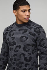 Slim Fit Leopard Jacquard Knitted Jumper