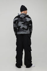 Boxy Fit Ribbed Camo Jacquard Knitted Zip Through Hoodie