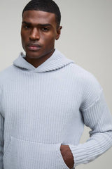 Boxy Fit Ribbed Knitted Hoodie