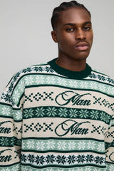 Man Oversized Boxy Fairisle Christmas Knitted Jumper