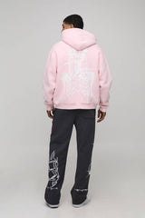 Oversized Zip Through Graffiti Tattoo Printed Hoodie