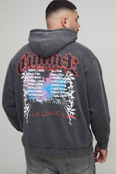 Plus Oversized Gothic Skull Washed Print Hoodie