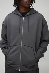 Oversized Contrast Stitch Zip Through Hoodie