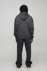 Oversized Contrast Stitch Zip Through Hoodie