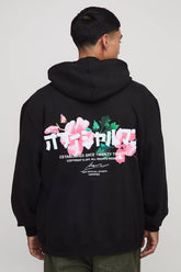 Black Oversized Floral Printed Hoodie
