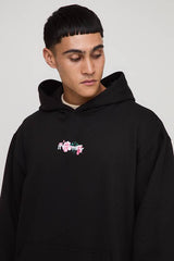 Black Oversized Floral Printed Hoodie