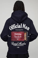 Navy Relaxed Fit Match Box Graphic Printed Hoodie