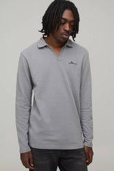 Slim Fit Long Sleeve BM Signature Embroidered V Neck Textured Polo