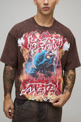 Oversized Shrunken Acid Wash Heavy Metal Graphic Distressed T-Shirt