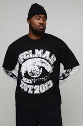 Plus Oversized Faux Layer Ofcl Man Varsity Printed Long Sleeve T-Shirt