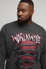 Plus Oversized Extended Neck Ski Mask Long-sleeved Print T-Shirt