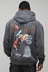 Washed Charcoal Oversized Western Graphic Hoodie