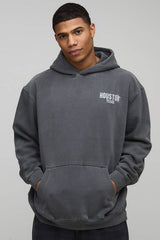 Washed Charcoal Oversized Western Graphic Hoodie