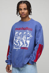 Navy Oversized Manhattan New York Washed Printed Sweatshirt