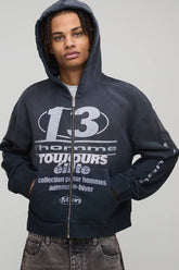 Black Oversized Premium Homme 13 Faded Wash Zip Through Hoodie