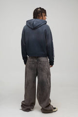 Black Oversized Premium Homme 13 Faded Wash Zip Through Hoodie
