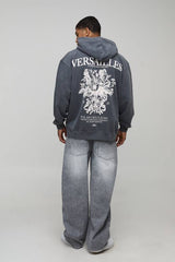 Washed Grey Oversized Versailles Printed Hoodie