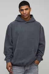 Washed Grey Oversized Versailles Printed Hoodie