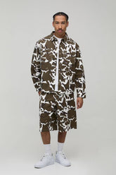 Cow Print Oversized Long Sleeve Shirt & Short Set