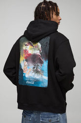 Black Oversized Coca Cola Christmas License Printed Hoodie