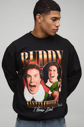 Black Oversized Buddy Elf Christmas License Printed Sweatshirt
