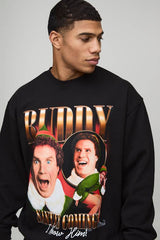 Black Oversized Buddy Elf Christmas License Printed Sweatshirt