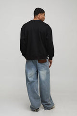 Black Oversized Biggie Christmas License Printed Sweatshirt
