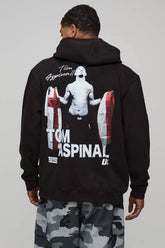 Black Oversized UFC Tom Aspinall License Printed Hoodie