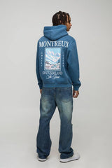 Relaxed Fit Montreux Switzerland Mountain Alps Washed Graphic Hoodie