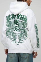 White Oversized Man Floral Dragon Printed Hoodie