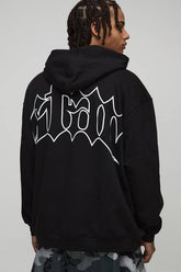 Black Oversized Star Printed Hoodie