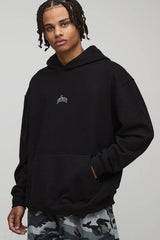 Black Oversized Star Printed Hoodie