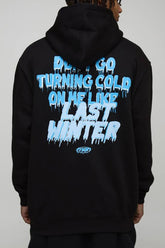 Black Oversized Turning Cold Slogan Printed Hoodie