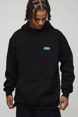 Black Oversized Turning Cold Slogan Printed Hoodie