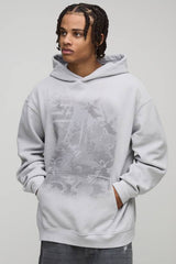 Oversized Tonal Faded Renaissance Printed Washed Hoodie