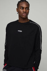 Oversized Boxy Embroidered Raglan Long Sleeve T-Shirt