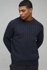 Regular Fit Ribbed V Neck Knitted Jumper