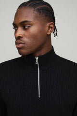 Regular Fit Ribbed 1/4 Zip Funnel Neck Jumper