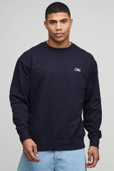 Navy Relaxed Fit Chalet Landscape Printed Sweatshirt