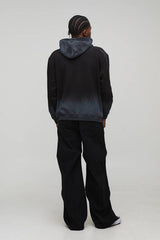Black Oversized Hustle Washed Seam Printed Hoodie