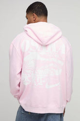Pink Oversized Washed Osaka Printed Hoodie