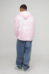Pink Oversized Washed Osaka Printed Hoodie